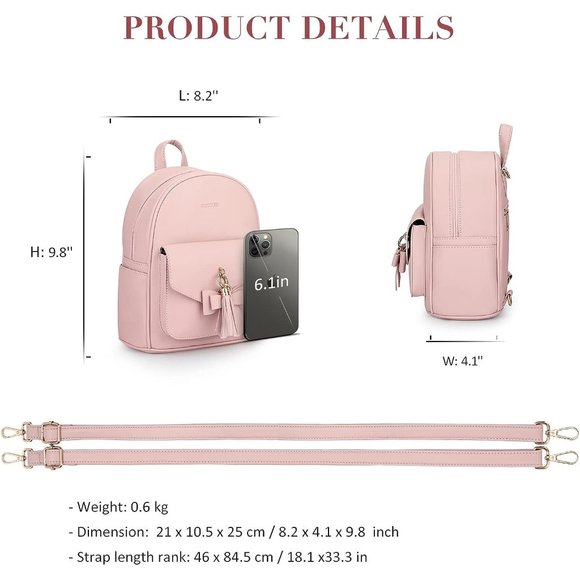 ECOSUSI for Women Cute Bowknot  Leather Bookbag Satchel Bags,with Charm Tassel